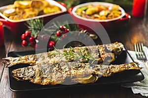 Grilled trout stuffed with vegetables