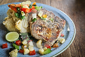 Grilled Tuna Steak served with mashed potato