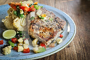 Grilled Tuna Steak served with mashed potato