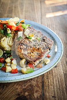 Grilled Tuna Steak served with mashed potato