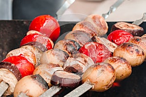 Grilled vegetables, baked vegetables, vegetables on skewers