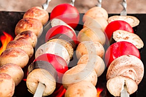 Grilled vegetables, baked vegetables, vegetables on skewers