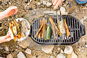 Grilled vegetables on barbecue grill