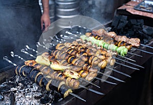 Grilled vegetables barbecue skewers vegetarian picnic food shish kebab