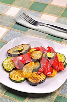 Grilled vegetables on dining table