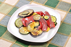 Grilled vegetables on dining table