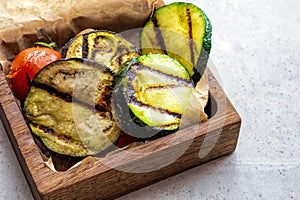 grilled vegetables in a fansy wooden plate