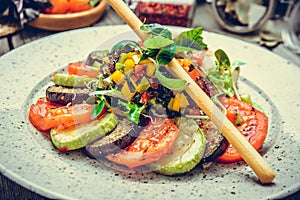 Grilled vegetables, grilled suluguni cheese