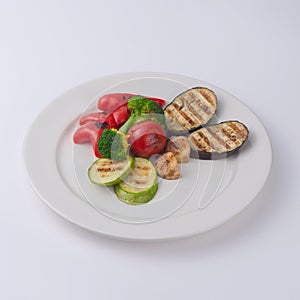 Grilled vegetables isolated on white background.