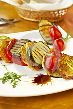 Grilled vegetables and potato fritters