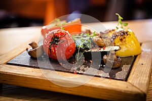 Grilled vegetables on a stone board