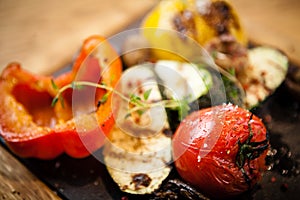 Grilled vegetables on a stone board