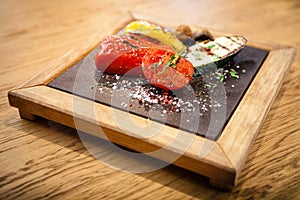 Grilled vegetables on a stone board