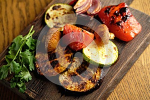 Grilled vegetables on a wooden