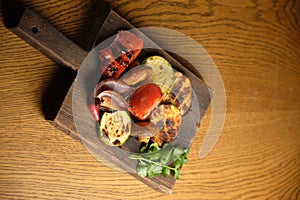 Grilled vegetables on a wooden