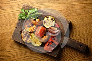 Grilled vegetables on a wooden