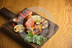 Grilled vegetables on a wooden