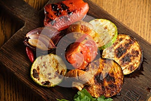 Grilled vegetables on a wooden