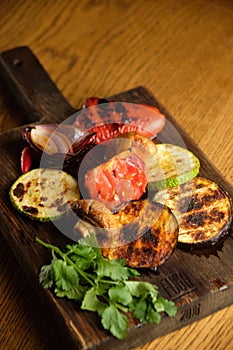 Grilled vegetables on a wooden