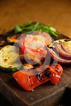 Grilled vegetables on a wooden