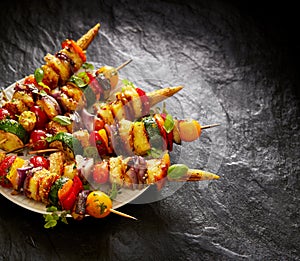 Grilled Vegetarian skewers with halloumi cheese and mixed vegetables