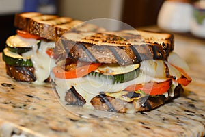 grilled veggie sandwich with melted cheese oozing