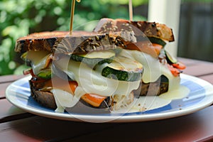 grilled veggie sandwich with melted cheese oozing