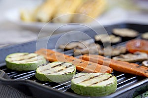 Grilled veggies, side view. Selective