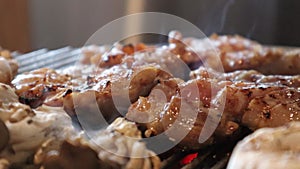 Grilled Wagyu Steak on Charcoal at Korean BBQ