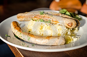 Grilled Weisswurst with sauerkraut