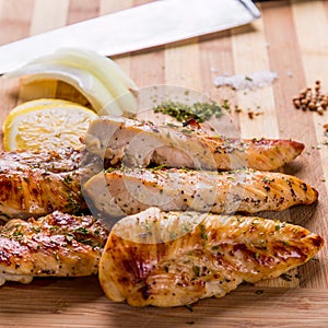 Grilled white meat chicken breast, chicken strips