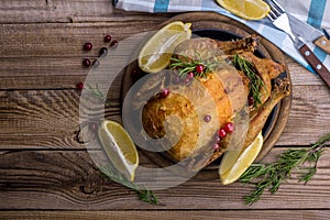 Grilled whole chicken with rosemary