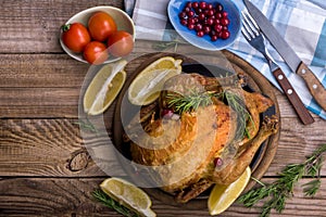 Grilled whole chicken with rosemary