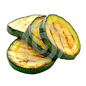 Grilled zucchini slice isolated on a white or transparent background. Grilled vegetables close-up. Eggplant slice with