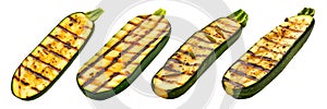 Grilled zucchini slice isolated on a white or transparent background. Grilled vegetables close-up. Eggplant slice with