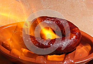 Grilledchorizo in a tradicional potery photo