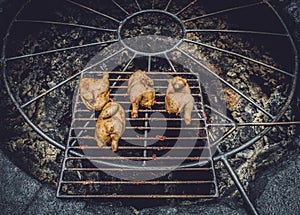 Grilling chicken on volcanic hot steam