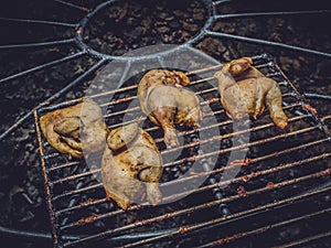 Grilling chicken on volcanic hot steam