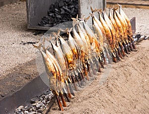 Grilling fish on a stick