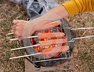 Grilling food and camping in the winter of Thailand