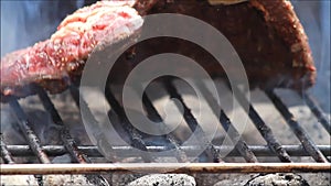 Grilling juicy steak, bbq