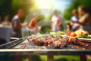 grilling lamb ribs on hot flame , barbecue cooking in evening and sunset, ai generated