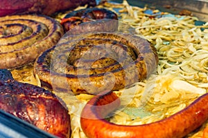 Grilling Sausage Onions Peppers