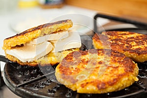 Grilling the stuffed corn bread