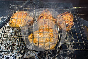 Grilling time. Grill, garden, green grass and good weather.