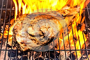 Grilling a whole Greek-style bone-in leg of lamb