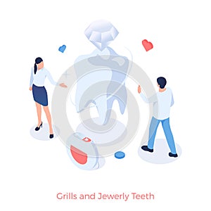 Grills and jewelry teeth. Aesthetic dentistry with diamond