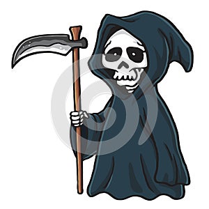 Grim Reaper Cute Cartoon Skeleton Halloween Vector Illustration