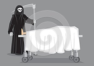 Grim Reaper at Deathbed Vector Cartoon Illustration