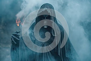 Grim reaper emerging from smoke. Horror and Halloween concept. Generative AI